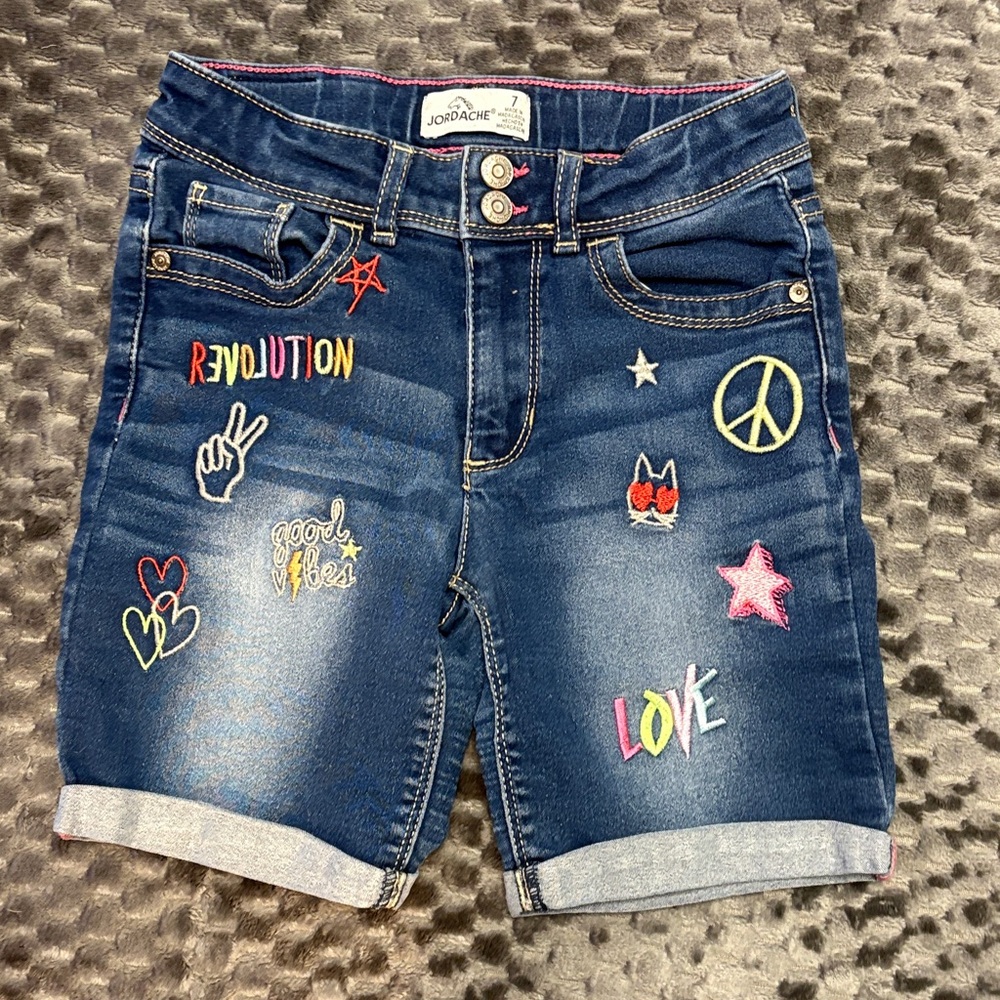 Jordache Women's Embroidered Jean Shorts - Dark Blue